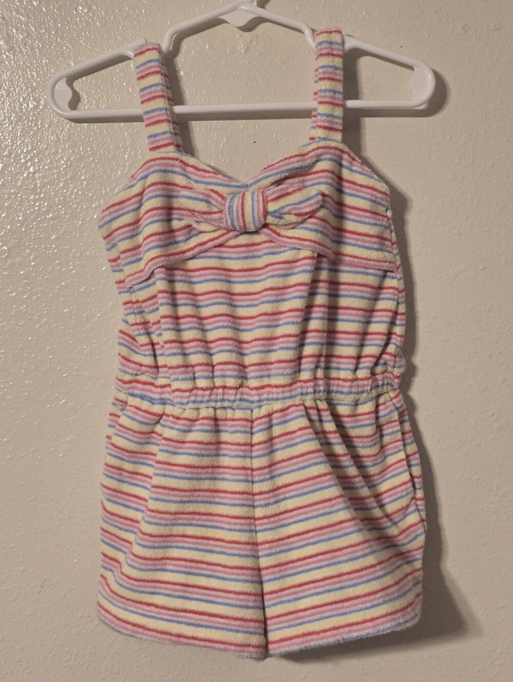 Janie and Jack Rainbow Striped Terry Cloth Romper with Bow - Size 3